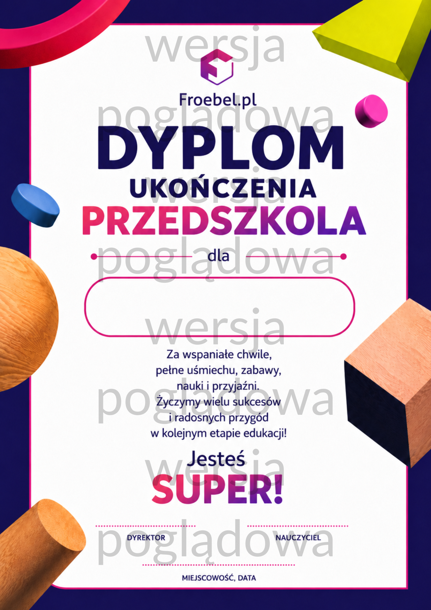 Dyplom ukończenia przedszkola ciemny