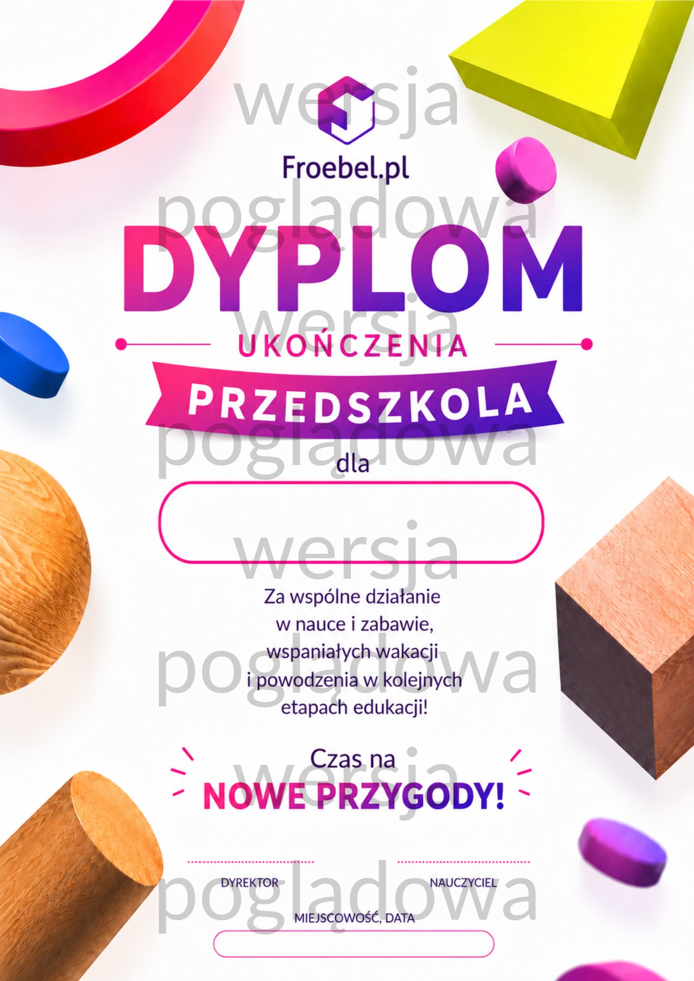 Dyplom ukończenia przedszkola jasny