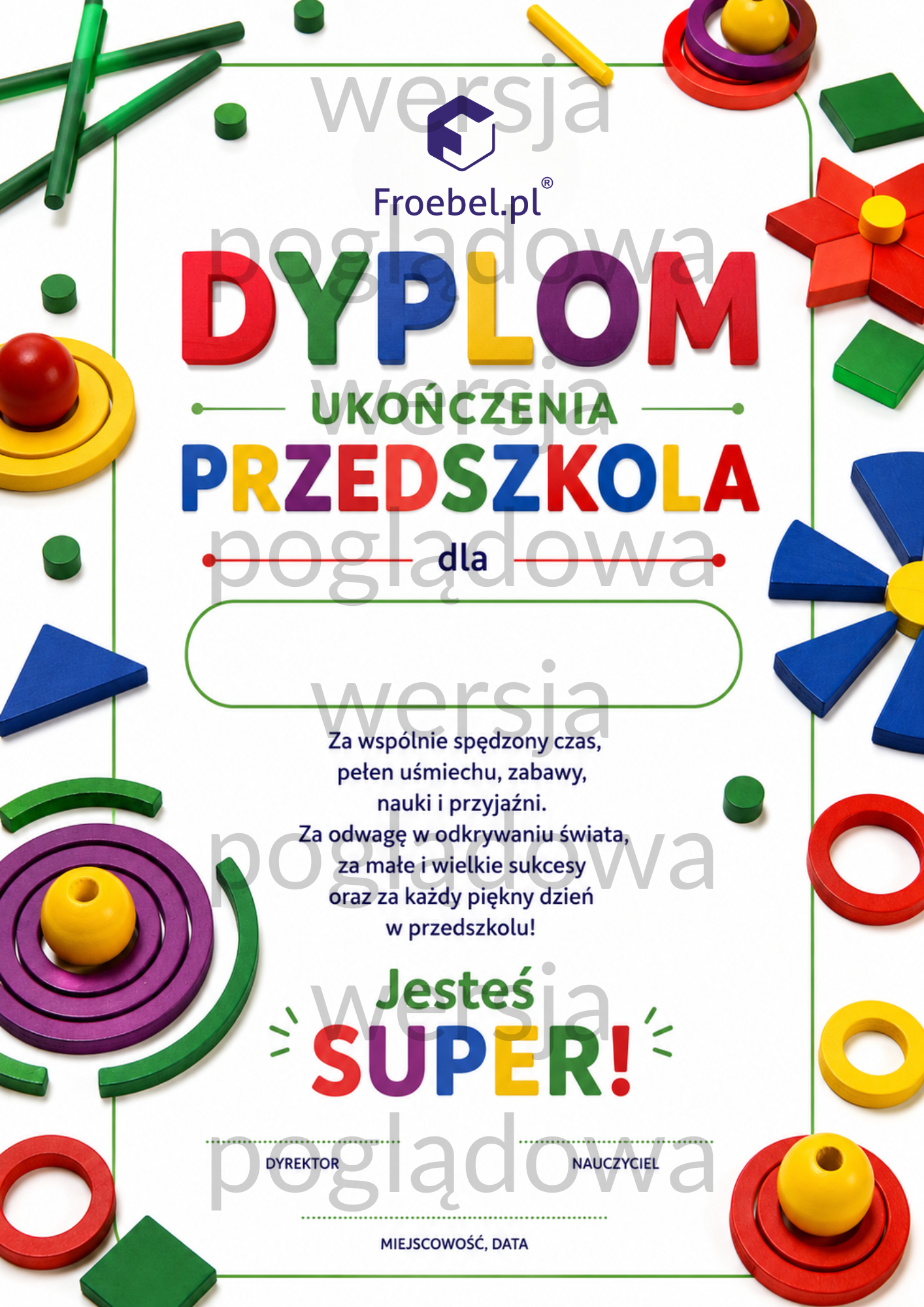 Dyplom ukończenia przedszkola kolorowy